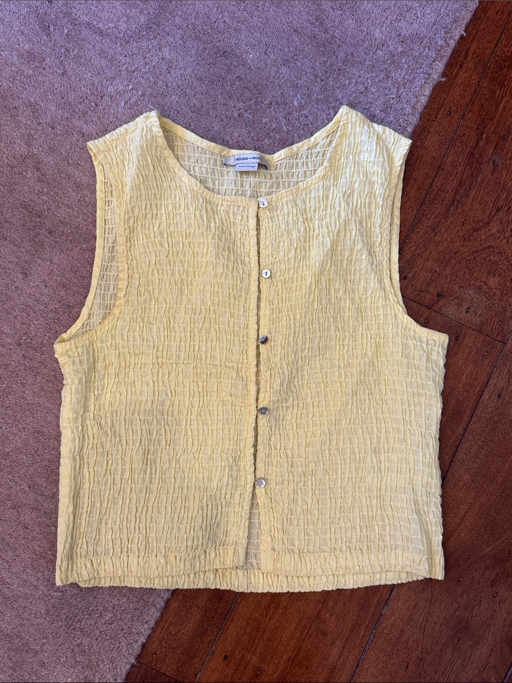 Paloma Wool Pale Yellow Crinkled Button-Front Tank